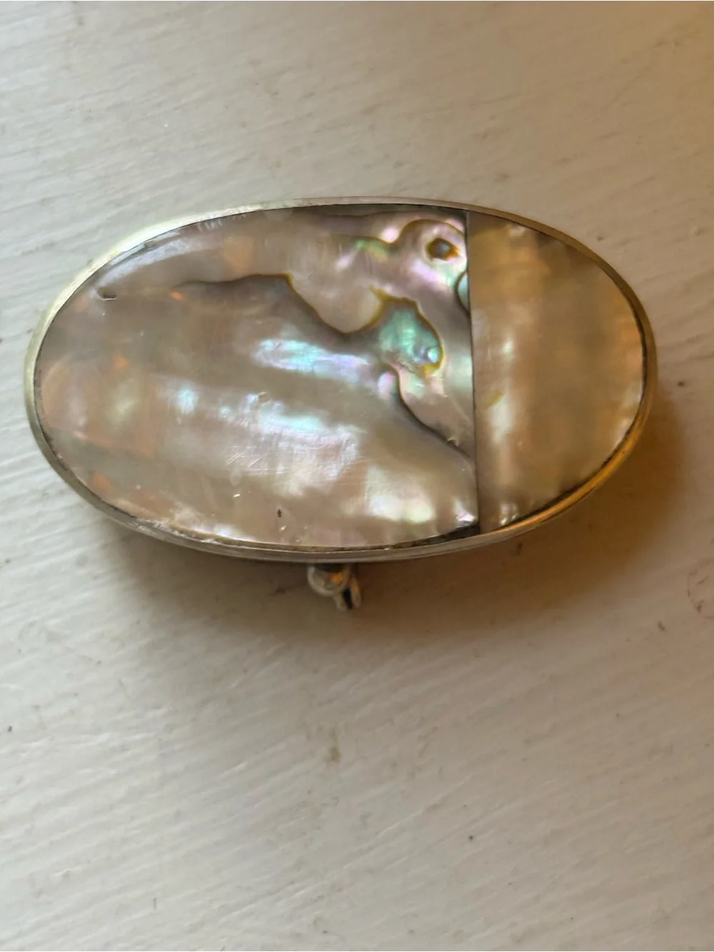Vtg Mexican Alpaca Silver Abalone Pill Box 2